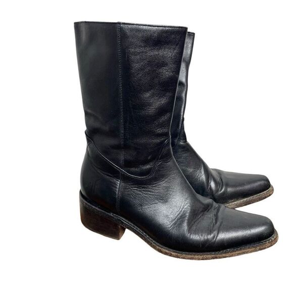 Frye Women's Rush Boot Size 7 Pointed Black Distress Leather Western Block Heel‎ - Picture 1 of 12